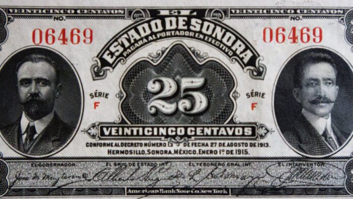 Billete del estado de Sonora 25 centavos